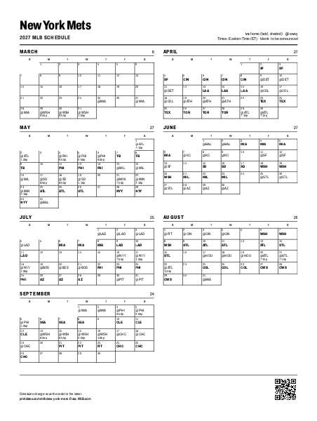 New York Mets Schedule 2027 Printable (PDF + Calendar)