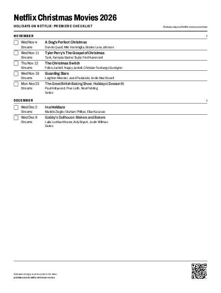 Netflix Christmas Movies 2026 Schedule: Printable Checklist