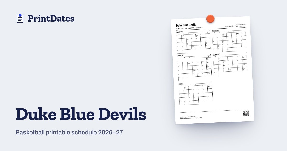 Duke Basketball Schedule 2026-27 Printable (PDF + Calendar)