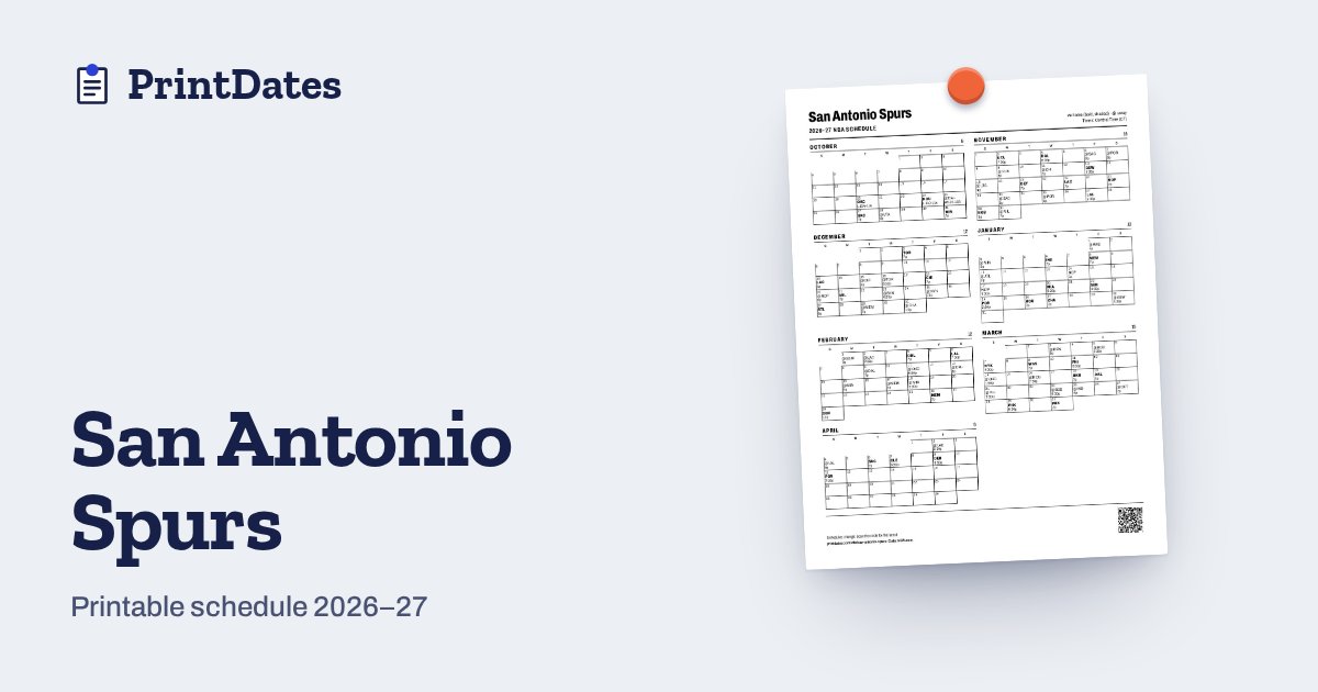 Spurs Printable San Antonio Spurs Schedule 2026-27 Printable